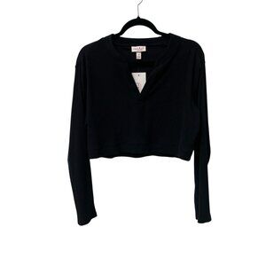 ISABEL MATERNITY SHIRT RIBBED LONG SLEEVE BLACK CROP V-NECK SOFT STRETCH NWT